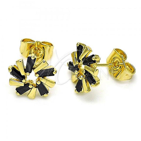 Oro Laminado Stud Earring, Gold Filled Style with Black Cubic Zirconia, Polished, Golden Finish, 02.210.0746.4