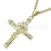 Oro Laminado Religious Pendant, Gold Filled Style Crucifix Design, with White Cubic Zirconia, Polished, Golden Finish, 05.253.0146