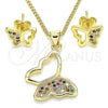 Oro Laminado Earring and Pendant Adult Set, Gold Filled Style Butterfly Design, with Multicolor Micro Pave, Polished, Golden Finish, 10.156.0266.3