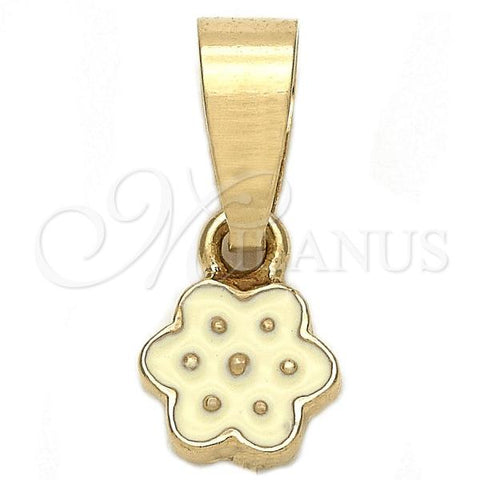 Oro Laminado Fancy Pendant, Gold Filled Style Flower Design, White Enamel Finish, Golden Finish, 05.163.0067