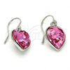 Rhodium Plated Dangle Earring, Heart Design, with Rose Swarovski Crystals, Polished, Rhodium Finish, 02.239.0003.2