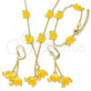 Oro Laminado Earring and Pendant Children Set, Gold Filled Style Elephant Design, with White Crystal, Yellow Enamel Finish, Golden Finish, 06.60.0006.2