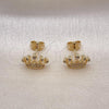 Oro Laminado Stud Earring, Gold Filled Style Crown Design, with White Micro Pave, Polished, Golden Finish, 02.342.0126