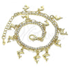 Oro Laminado Charm Anklet , Gold Filled Style Rattle Charm and Elephant Design, Polished, Golden Finish, 03.372.0007.10
