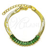 Oro Laminado Fancy Bracelet, Gold Filled Style with Green Cubic Zirconia, Polished, Golden Finish, 04.341.0097.8.07