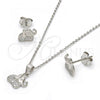 Sterling Silver Earring and Pendant Adult Set, Elephant Design, with White Micro Pave, Polished, Rhodium Finish, 10.174.0199
