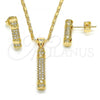 Oro Laminado Earring and Pendant Adult Set, Gold Filled Style with White Crystal, Polished, Golden Finish, 10.156.0152