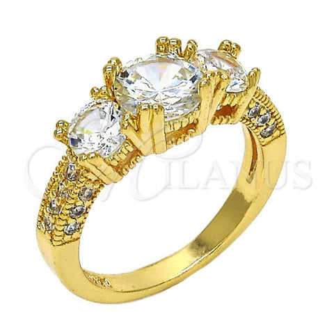 Oro Laminado Multi Stone Ring, Gold Filled Style with White Cubic Zirconia, Polished, Golden Finish, 01.284.0017.08 (Size 8)