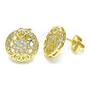 Oro Laminado Stud Earring, Gold Filled Style Heart Design, with White Micro Pave, Polished, Golden Finish, 02.156.0568