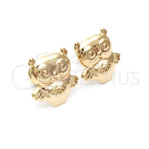 Oro Laminado Stud Earring, Gold Filled Style Owl Design, Turquoise Polished, Golden Finish, 02.58.0019