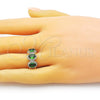 Oro Laminado Multi Stone Ring, Gold Filled Style with Green Cubic Zirconia and White Micro Pave, Polished, Golden Finish, 01.284.0089.3