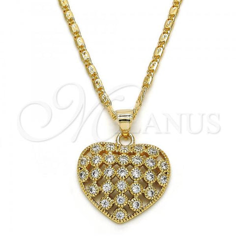 Oro Laminado Pendant Necklace, Gold Filled Style Heart Design, with White Micro Pave, Polished, Golden Finish, 04.156.0118.20