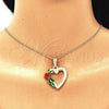 Oro Laminado Pendant Necklace, Gold Filled Style Heart and Flower Design, Polished, Tricolor, 04.351.0013.20