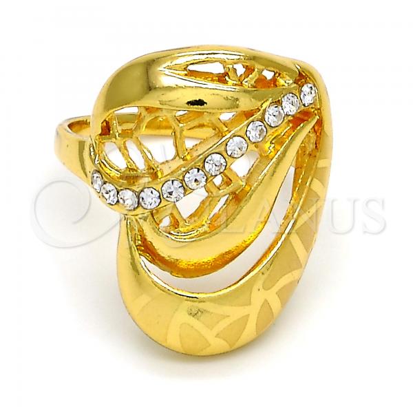 Oro Laminado Multi Stone Ring, Gold Filled Style Heart Design, with White Crystal, Polished, Golden Finish, 01.241.0032.09 (Size 9)