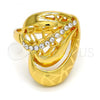 Oro Laminado Multi Stone Ring, Gold Filled Style Heart Design, with White Crystal, Polished, Golden Finish, 01.241.0032.09 (Size 9)