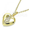 Oro Laminado Locket Pendant, Gold Filled Style Heart and Virgen Maria Design, Polished, Golden Finish, 05.117.0028
