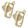 Oro Laminado Huggie Hoop, Gold Filled Style Heart Design, with White Micro Pave, Polished, Golden Finish, 02.155.0057
