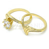 Oro Laminado Wedding Ring, Gold Filled Style Duo Design, with White Cubic Zirconia and White Micro Pave, Polished, Golden Finish, 01.99.0042.08 (Size 8)