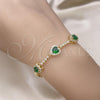 Oro Laminado Fancy Bracelet, Gold Filled Style Heart Design, with Green and White Cubic Zirconia, Polished, Golden Finish, 03.283.0242.2.07