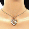 Oro Laminado Pendant Necklace, Gold Filled Style Heart Design, with White Crystal, Polished, Tricolor, 04.380.0027.20