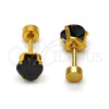 Stainless Steel Stud Earring, Heart Design, with Black Cubic Zirconia, Polished, Golden Finish, 02.271.0009.4