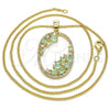 Oro Laminado Pendant Necklace, Gold Filled Style Teardrop Design, with Aquamarine Cubic Zirconia and White Crystal, Polished, Golden Finish, 04.156.0184.3.20