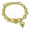 Oro Laminado Fancy Bracelet, Gold Filled Style Rolo and Heart Design, Polished, Golden Finish, 03.213.0276.07