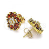 Oro Laminado Stud Earring, Gold Filled Style Flower Design, with Garnet and White Cubic Zirconia, Polished, Golden Finish, 02.346.0013