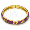 Oro Laminado Individual Bangle, Gold Filled Style Elephant and Flower Design, Purple Enamel Finish, Golden Finish, 07.246.0010.8.04 (08 MM Thickness, Size 4 - 2.25 Diameter)