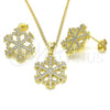 Oro Laminado Earring and Pendant Adult Set, Gold Filled Style with White Micro Pave, Polished, Golden Finish, 10.199.0133