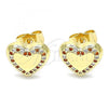 Oro Laminado Stud Earring, Gold Filled Style Heart Design, with Garnet and White Micro Pave, Polished, Golden Finish, 02.156.0525.1