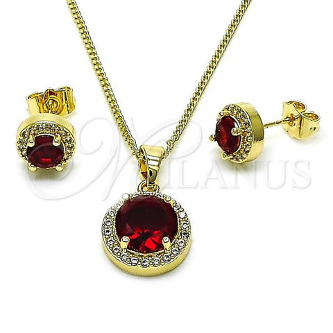 Oro Laminado Earring and Pendant Adult Set, Gold Filled Style Cluster Design, with Garnet and White Cubic Zirconia, Polished, Golden Finish, 10.97.0001