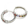 Rhodium Plated Huggie Hoop, with Multicolor Cubic Zirconia, Polished, Rhodium Finish, 02.210.0089.10.25