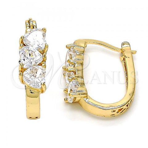 Oro Laminado Small Hoop, Gold Filled Style Heart Design, with White Cubic Zirconia, Polished, Golden Finish, 02.210.0035.15
