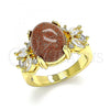 Oro Laminado Multi Stone Ring, Gold Filled Style with Brown  and White Cubic Zirconia, Polished, Golden Finish, 01.210.0131.08