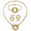 Oro Laminado Necklace, Bracelet and Earring, Gold Filled Style with White Crystal, Polished, Tricolor, 06.333.0005