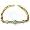 Oro Laminado Fancy Bracelet, Gold Filled Style Heart Design, with White Cubic Zirconia, Polished, Golden Finish, 03.283.0094.07