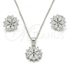 Sterling Silver Earring and Pendant Adult Set, Flower Design, with White Cubic Zirconia, Polished, Rhodium Finish, 10.174.0026