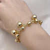 Oro Laminado Charm Bracelet, Gold Filled Style Ball and Disco Design, Diamond Cutting Finish, Golden Finish, 03.331.0249.08