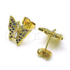 Oro Laminado Stud Earring, Gold Filled Style Butterfly Design, with Multicolor Cubic Zirconia, Polished, Golden Finish, 02.284.0049