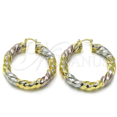 Oro Laminado Large Hoop, Gold Filled Style and Hollow Polished, Tricolor, 02.170.0475.50