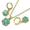 Oro Laminado Earring and Pendant Adult Set, Gold Filled Style with Turquoise Cubic Zirconia and White Micro Pave, Polished, Golden Finish, 10.196.0015.2