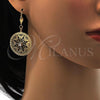 Oro Laminado Dangle Earring, Gold Filled Style Filigree and Butterfly Design, with White Crystal, Polished, Golden Finish, 73.009