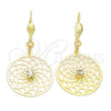 Oro Laminado Dangle Earring, Gold Filled Style Filigree and Flower Design, with White Cubic Zirconia, Polished, Golden Finish, 73.001