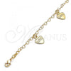 Oro Laminado Charm Anklet , Gold Filled Style Heart and Love Design, Polished, Golden Finish, 03.63.2202.10