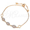 Sterling Silver Fancy Bracelet, with Sapphire Blue and White Cubic Zirconia, Polished, Rose Gold Finish, 03.369.0008.1.10