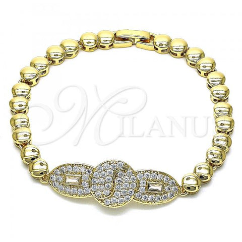 Oro Laminado Fancy Bracelet, Gold Filled Style with White Micro Pave, Polished, Golden Finish, 03.283.0156.07