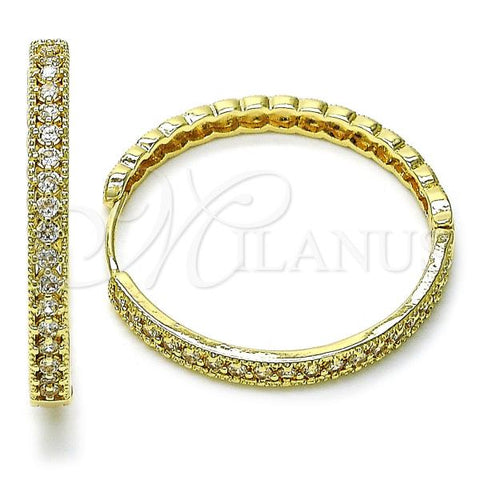 Oro Laminado Huggie Hoop, Gold Filled Style with White Cubic Zirconia, Polished, Golden Finish, 02.204.0024.38