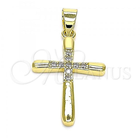 Oro Laminado Religious Pendant, Gold Filled Style Cross Design, with White Cubic Zirconia, Polished, Golden Finish, 05.102.0013