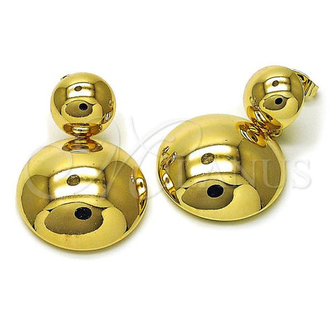 Oro Laminado Dangle Earring, Gold Filled Style Ball and Hollow Design, Polished, Golden Finish, 02.411.0042